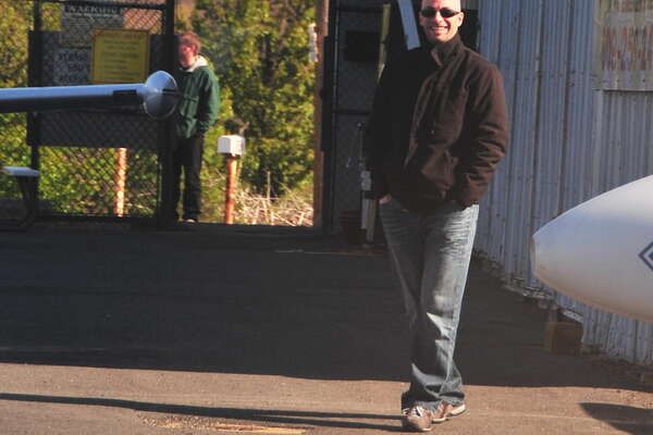 My brother hanging out while we go up