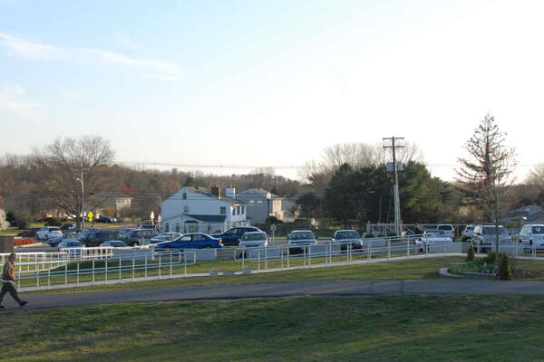 Looking towards the southern parking lot while next to reservoir
